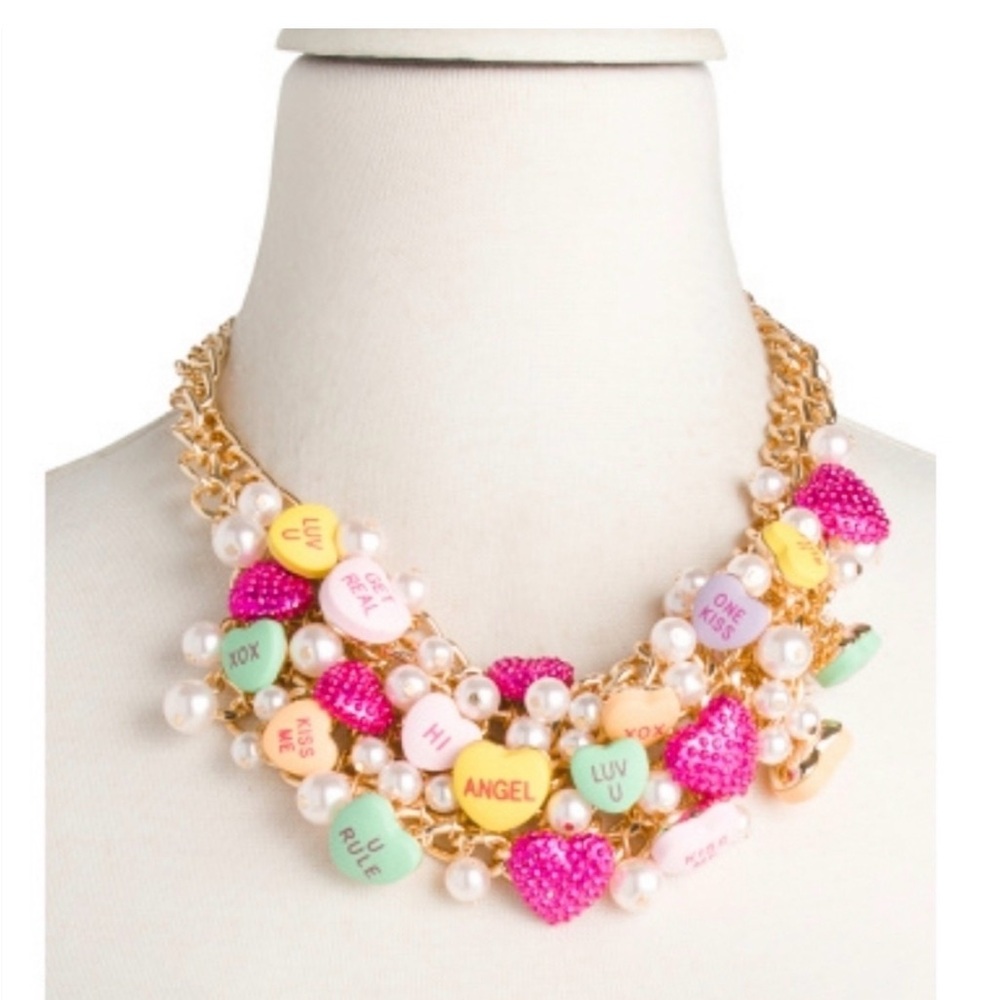👉✨️ Betsey Johnson Multicolor think pink XO statement Necklace - Picture 3 of 7